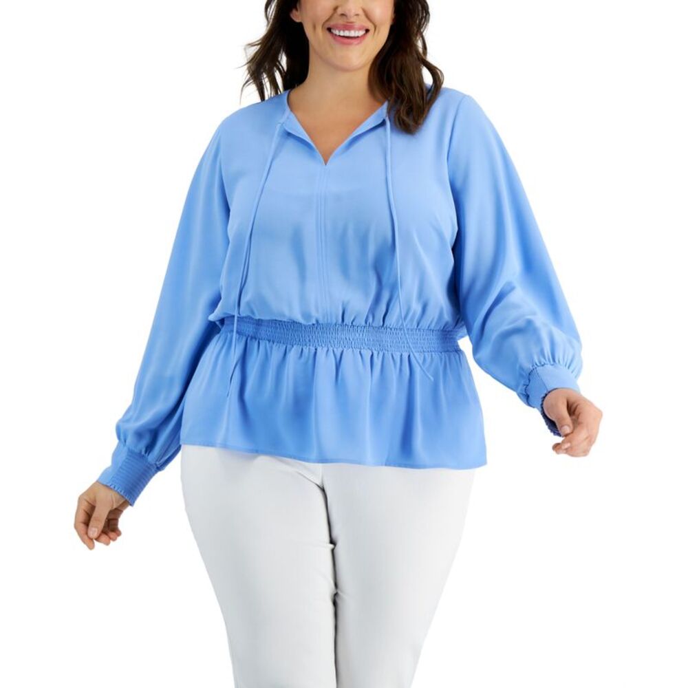 Alfani Plus Size Smocked Peplum Top